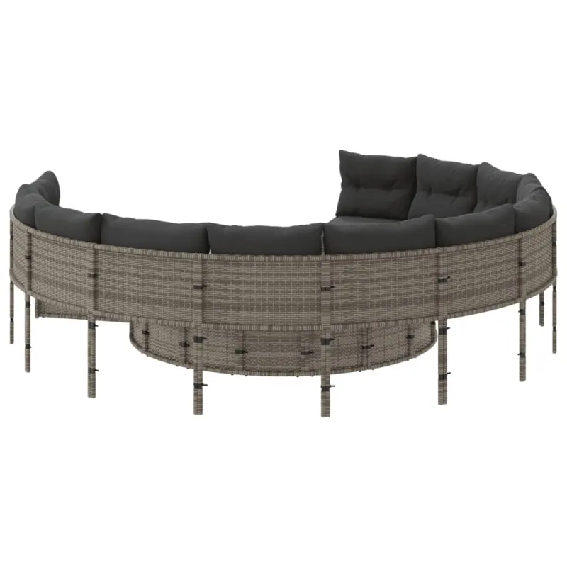 Sodo sofa su stalu/pagalvėlėmis, pilka, poliratanas, apvali