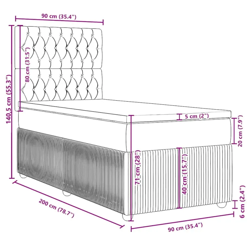 Lova su spyruoklėmis ir čiužiniu, ruda, 90x200 cm, audinys