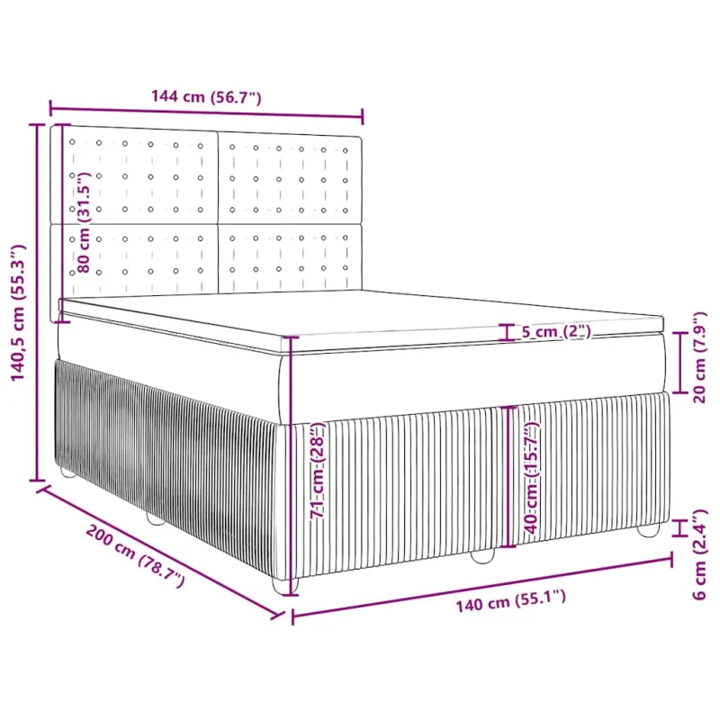 Lova su spyruoklėmis ir čiužiniu, taupe, 140x200 cm, audinys