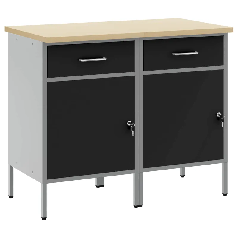 Darbo spinta su stalčių 2 pcs Juoda ir pilka 100 x 55 x 85 cm