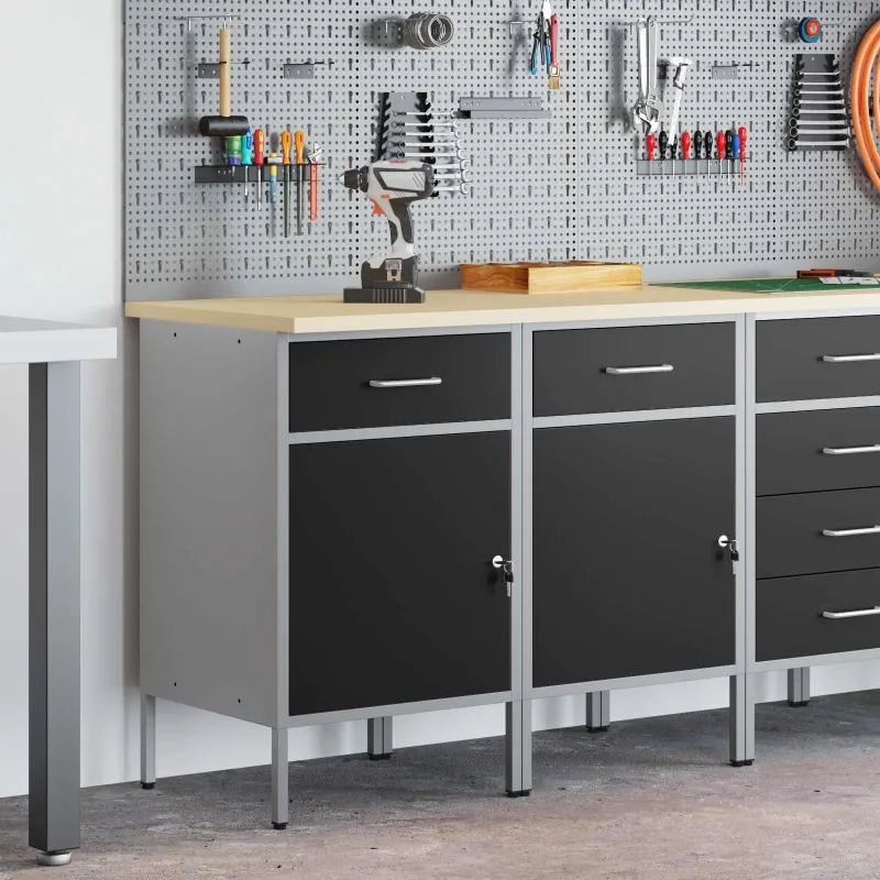 Darbo spinta su stalčių 2 pcs Juoda ir pilka 100 x 55 x 85 cm