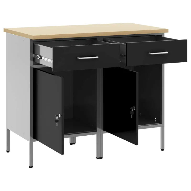 Darbo spinta su stalčių 2 pcs Juoda ir pilka 100 x 55 x 85 cm