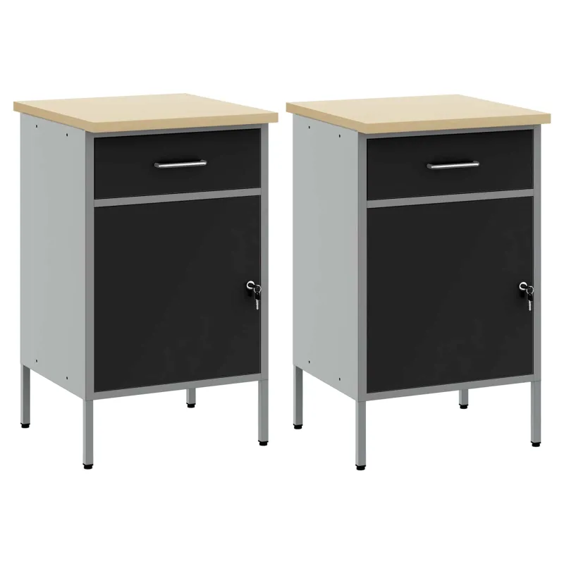 Darbo spinta su stalčių 2 pcs Juoda ir pilka 100 x 55 x 85 cm