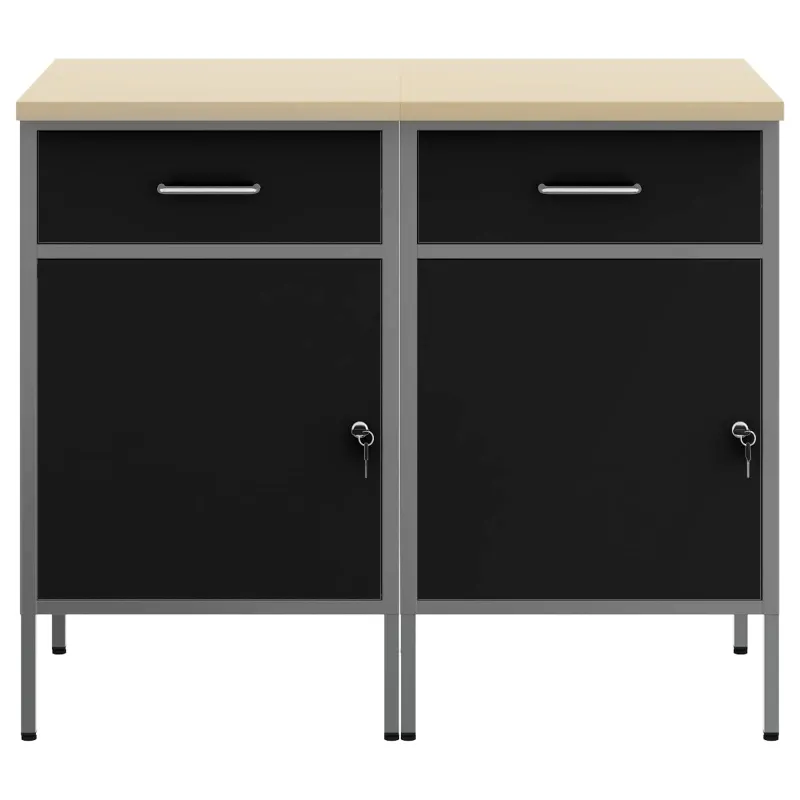 Darbo spinta su stalčių 2 pcs Juoda ir pilka 100 x 55 x 85 cm