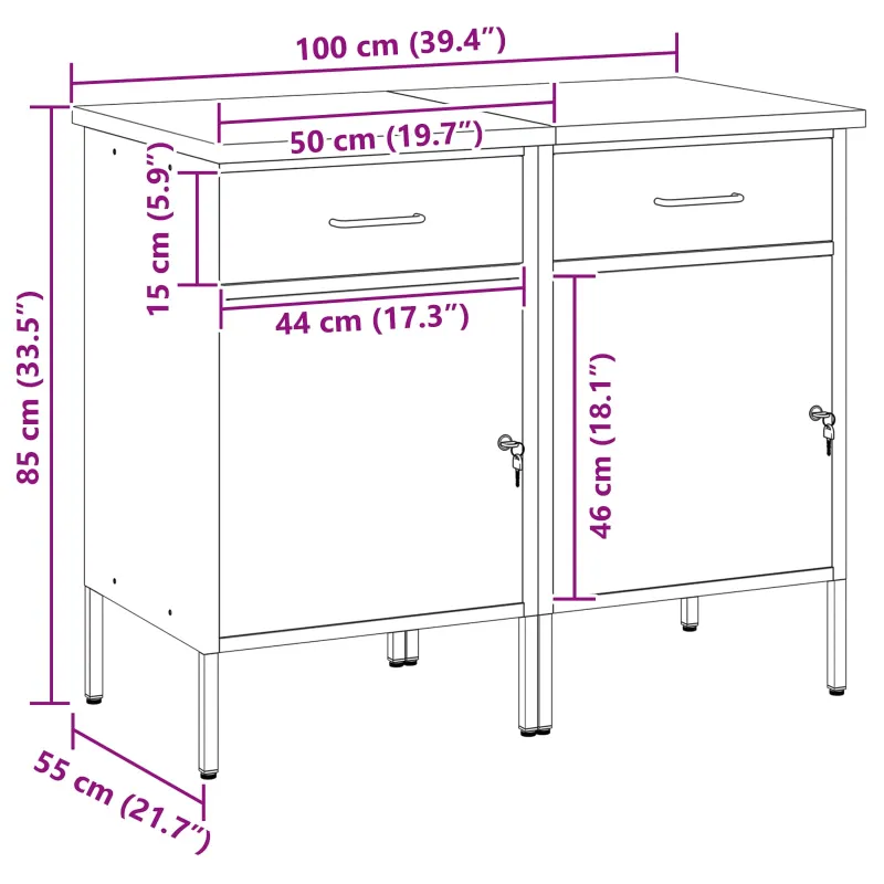 Darbo spinta su stalčių 2 pcs Juoda ir pilka 100 x 55 x 85 cm