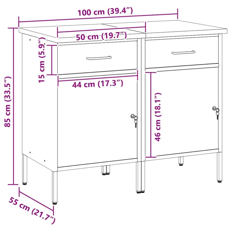 Darbo spinta su stalčių 2 pcs Juoda ir pilka 100 x 55 x 85 cm