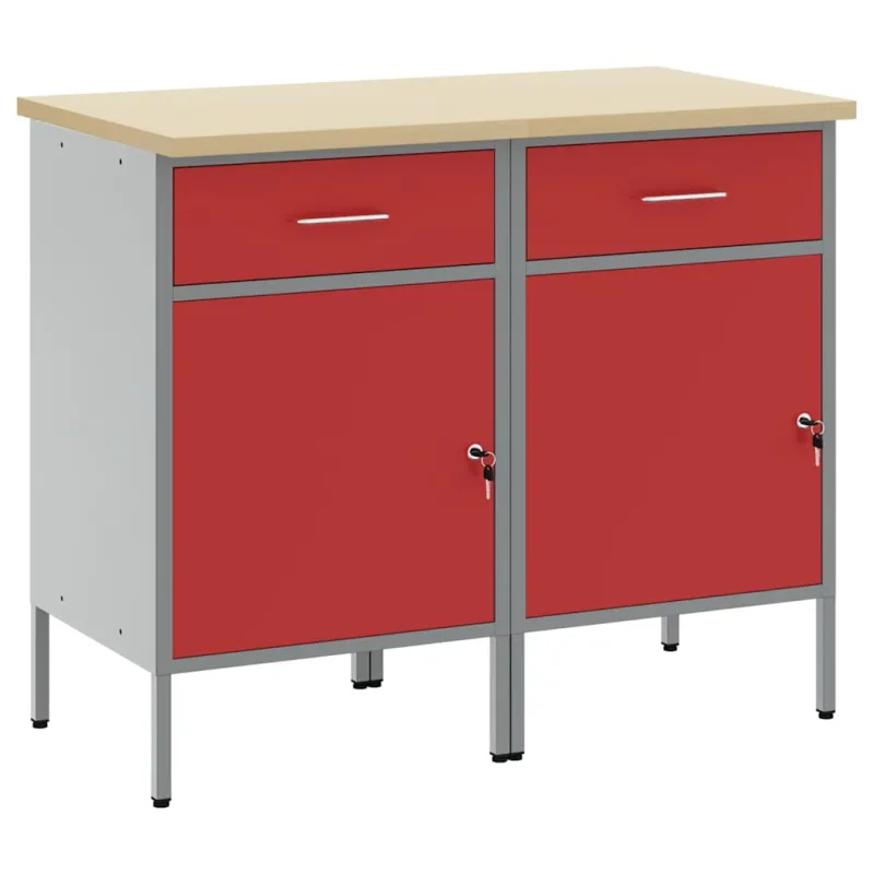 Darbo spinta su stalčių 2 pcs Raudona ir pilka 100 x 55 x 85 cm