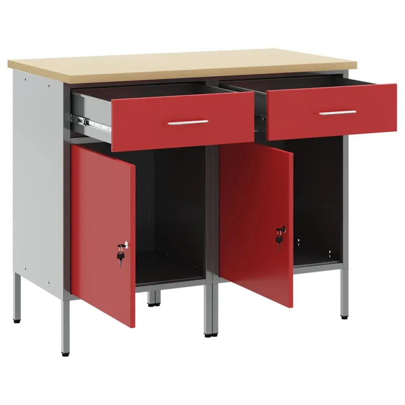 Darbo spinta su stalčių 2 pcs Raudona ir pilka 100 x 55 x 85 cm