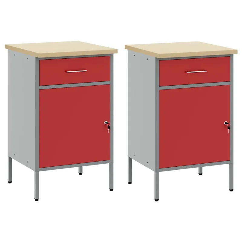 Darbo spinta su stalčių 2 pcs Raudona ir pilka 100 x 55 x 85 cm