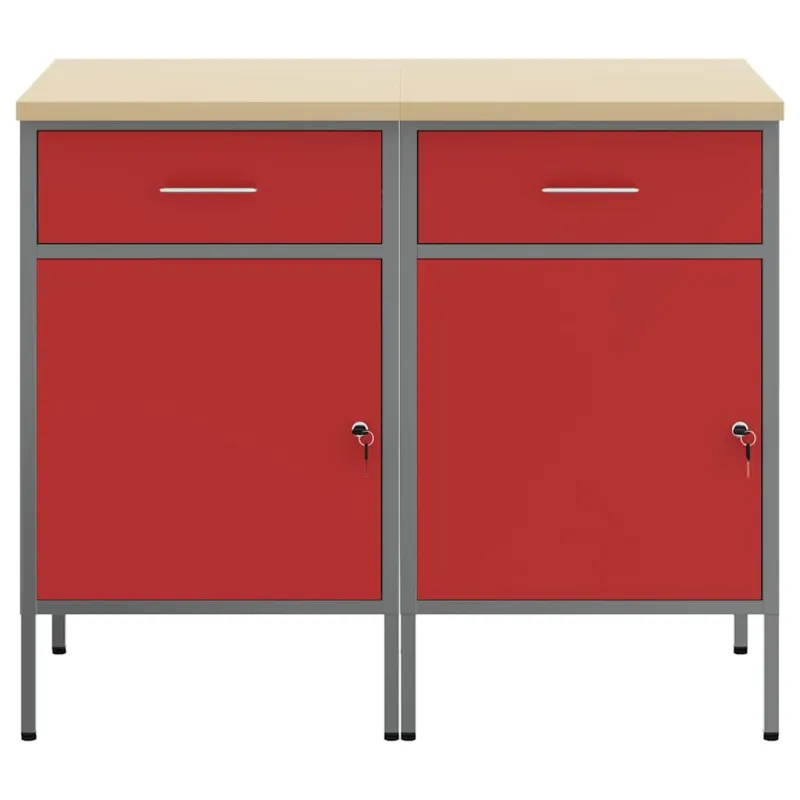 Darbo spinta su stalčių 2 pcs Raudona ir pilka 100 x 55 x 85 cm
