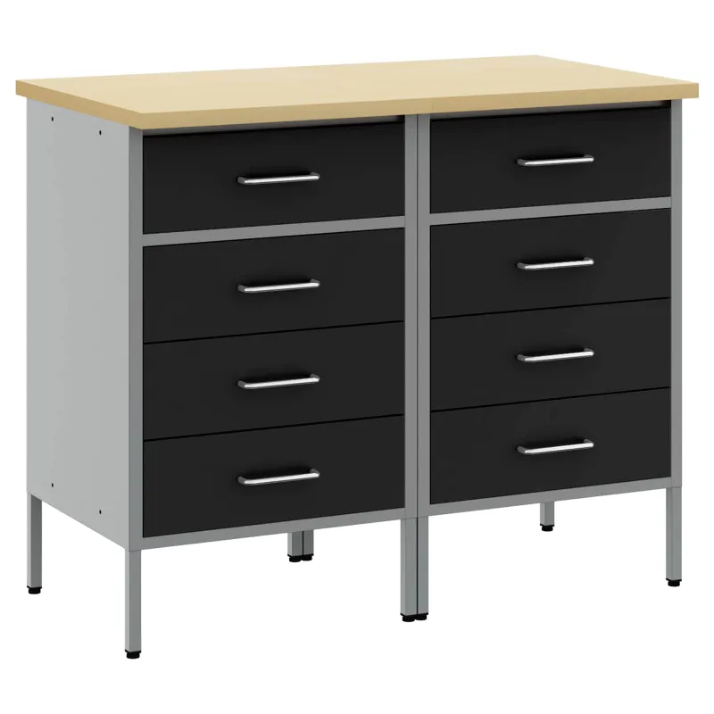 Darbo spinta su stalčių 2 pcs Juoda ir pilka 100 x 55 x 85 cm