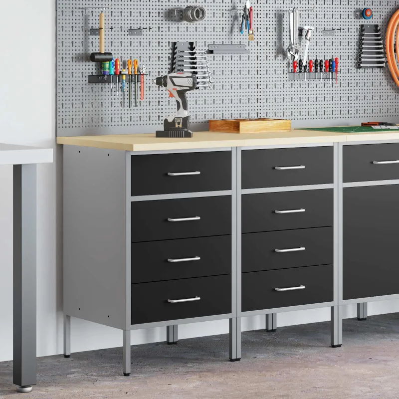 Darbo spinta su stalčių 2 pcs Juoda ir pilka 100 x 55 x 85 cm