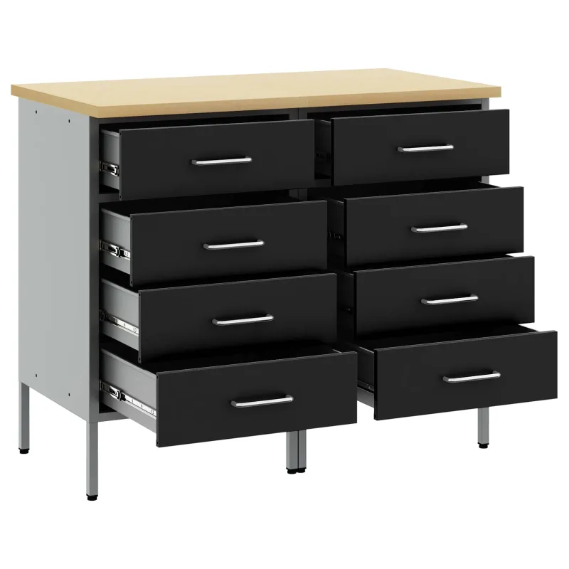 Darbo spinta su stalčių 2 pcs Juoda ir pilka 100 x 55 x 85 cm