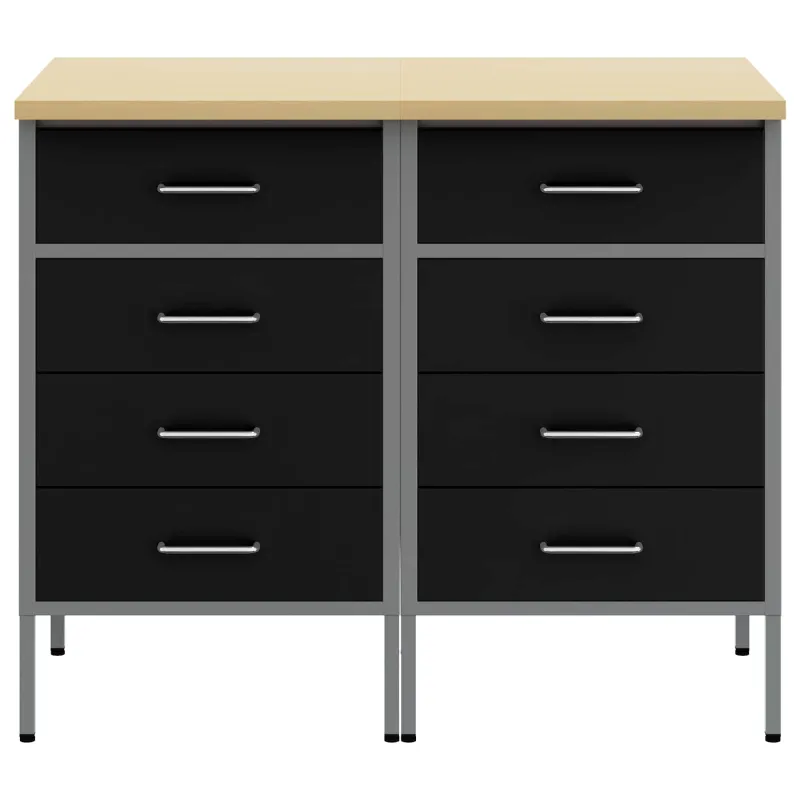 Darbo spinta su stalčių 2 pcs Juoda ir pilka 100 x 55 x 85 cm