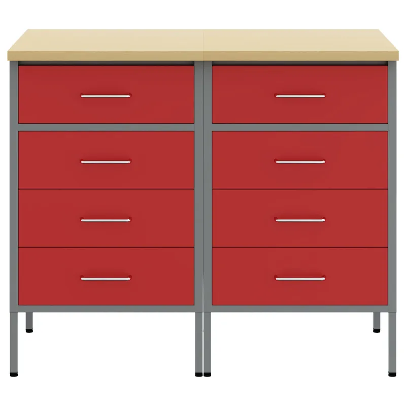 Darbo spinta su stalčių 2 pcs Raudona ir pilka 100 x 55 x 85 cm