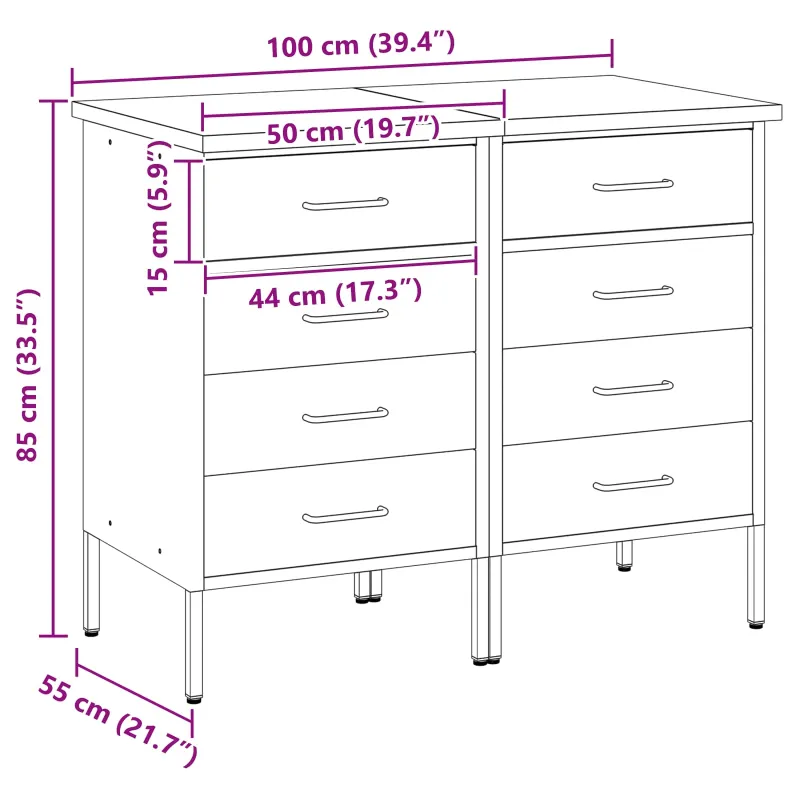 Darbo spinta su stalčių 2 pcs Raudona ir pilka 100 x 55 x 85 cm