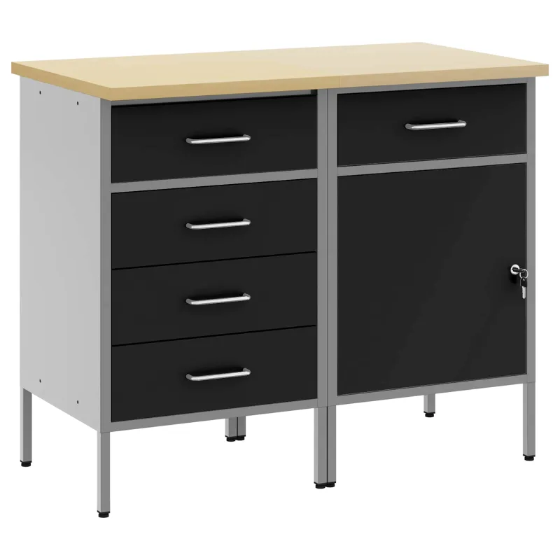 Darbo spinta su stalčių 2 pcs Juoda ir pilka 100 x 55 x 85 cm