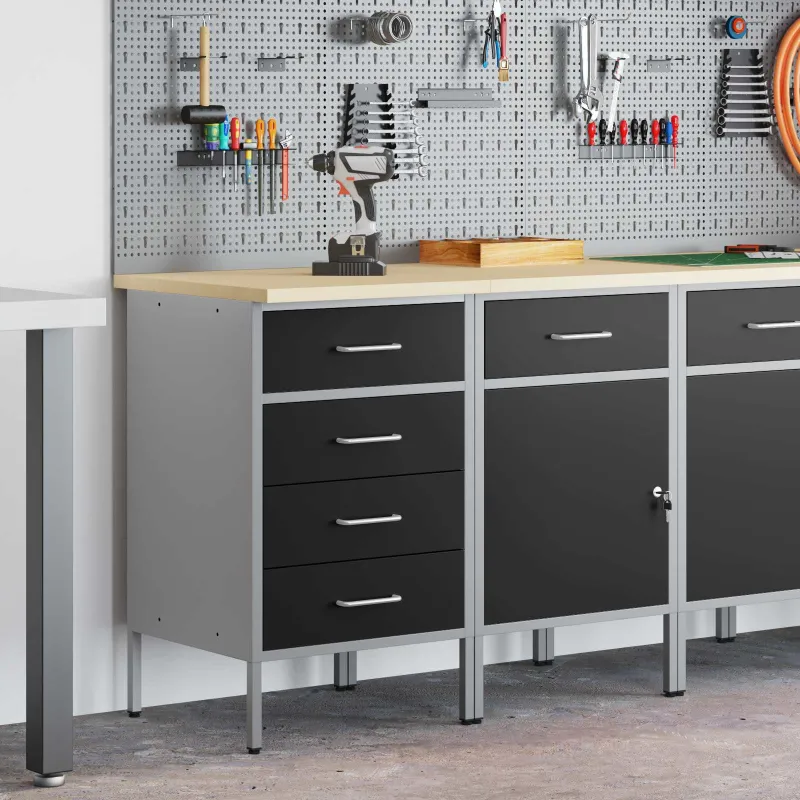 Darbo spinta su stalčių 2 pcs Juoda ir pilka 100 x 55 x 85 cm