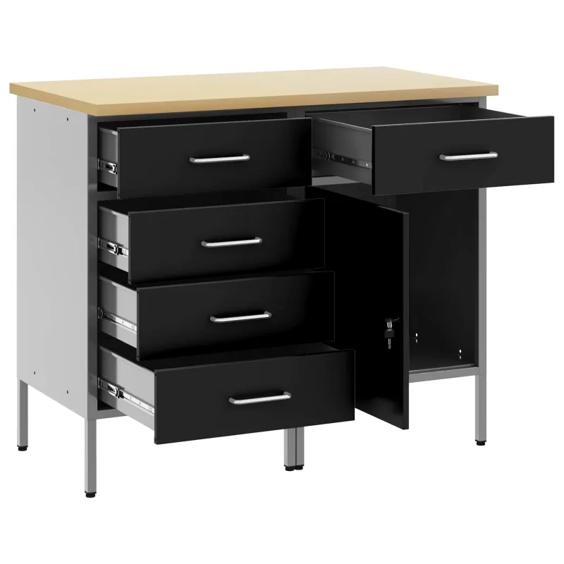 Darbo spinta su stalčių 2 pcs Juoda ir pilka 100 x 55 x 85 cm