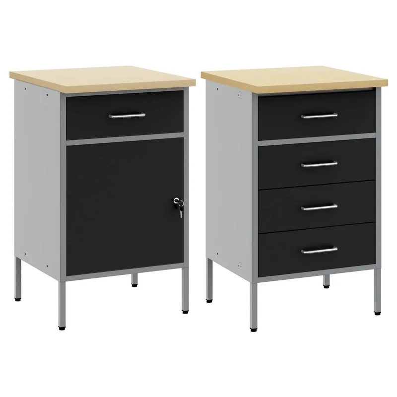 Darbo spinta su stalčių 2 pcs Juoda ir pilka 100 x 55 x 85 cm