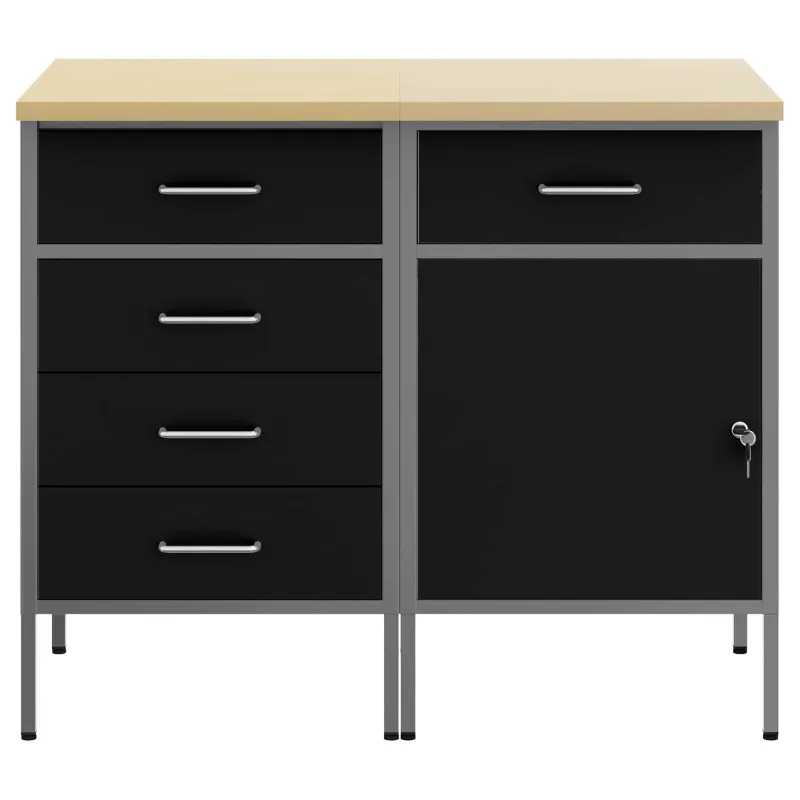 Darbo spinta su stalčių 2 pcs Juoda ir pilka 100 x 55 x 85 cm