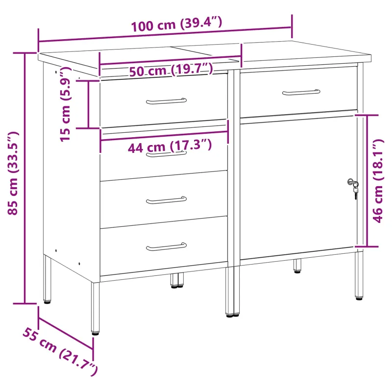 Darbo spinta su stalčių 2 pcs Juoda ir pilka 100 x 55 x 85 cm