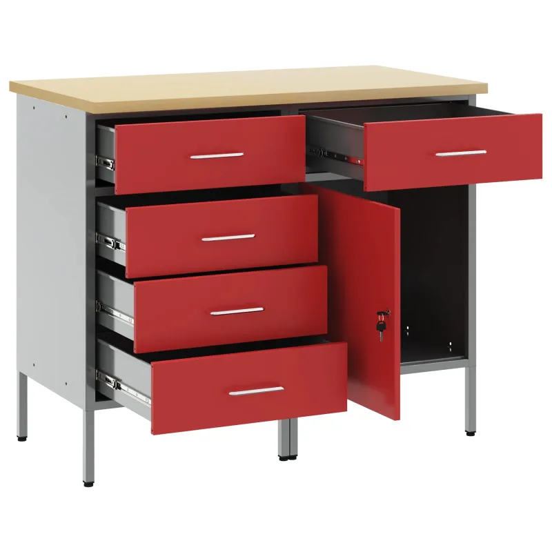 Darbo spinta su stalčių 2 pcs Raudona ir pilka 100 x 55 x 85 cm
