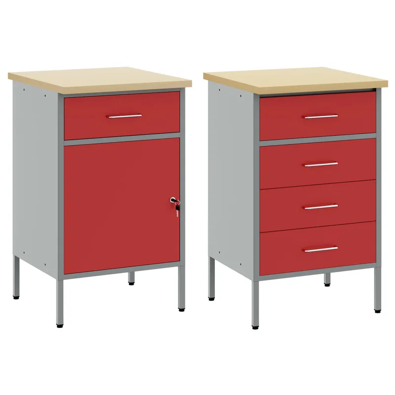 Darbo spinta su stalčių 2 pcs Raudona ir pilka 100 x 55 x 85 cm
