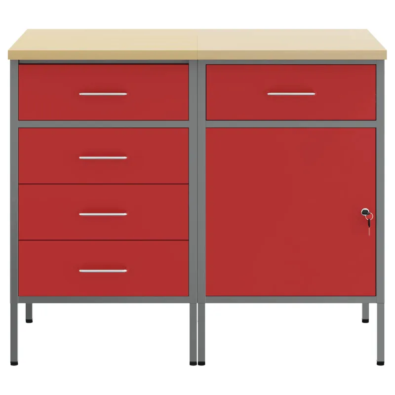 Darbo spinta su stalčių 2 pcs Raudona ir pilka 100 x 55 x 85 cm