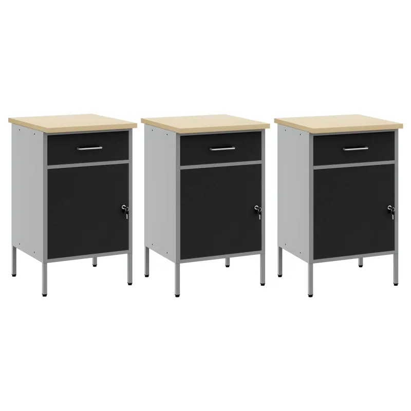 Darbo spinta su stalčių 3 pcs Juoda ir pilka 150 x 55 x 85 cm