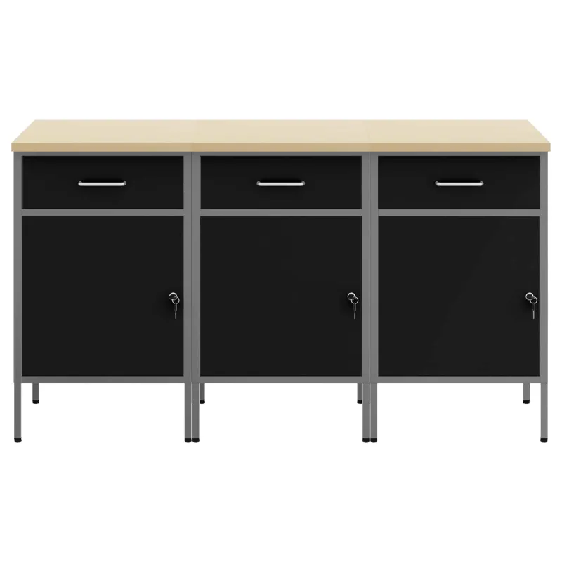 Darbo spinta su stalčių 3 pcs Juoda ir pilka 150 x 55 x 85 cm