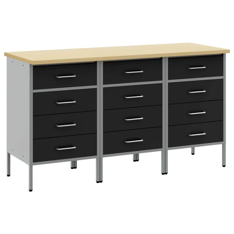 Darbo spinta su stalčių 3 pcs Juoda ir pilka 150 x 55 x 85 cm
