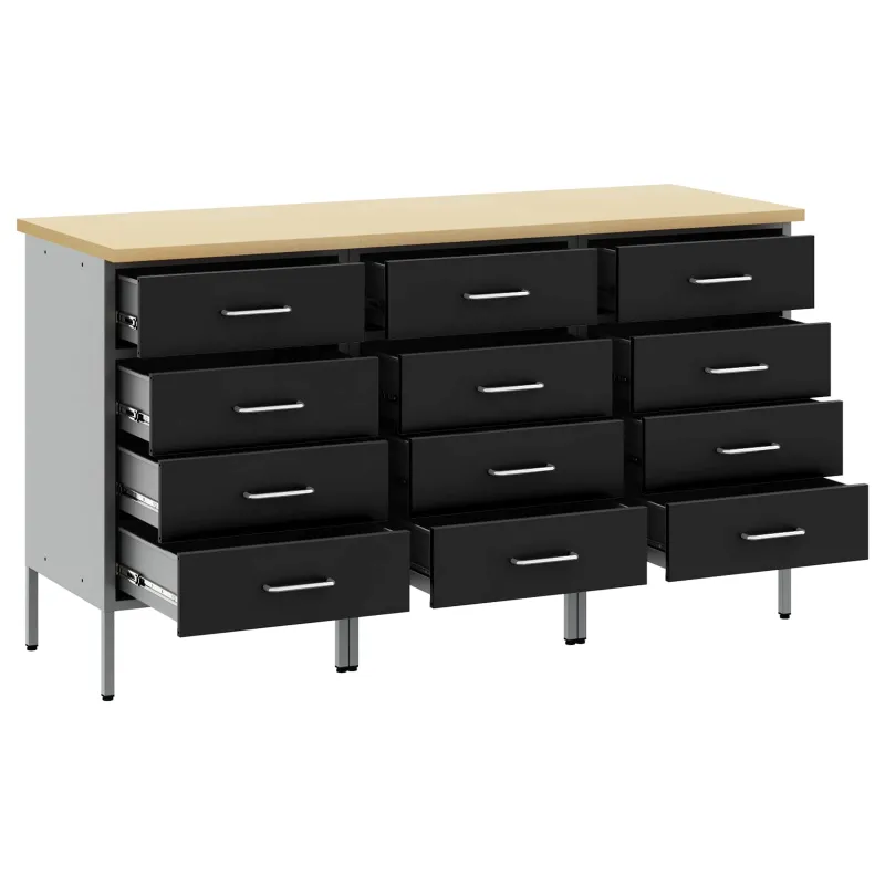 Darbo spinta su stalčių 3 pcs Juoda ir pilka 150 x 55 x 85 cm