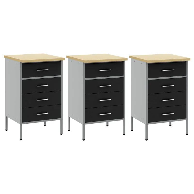 Darbo spinta su stalčių 3 pcs Juoda ir pilka 150 x 55 x 85 cm