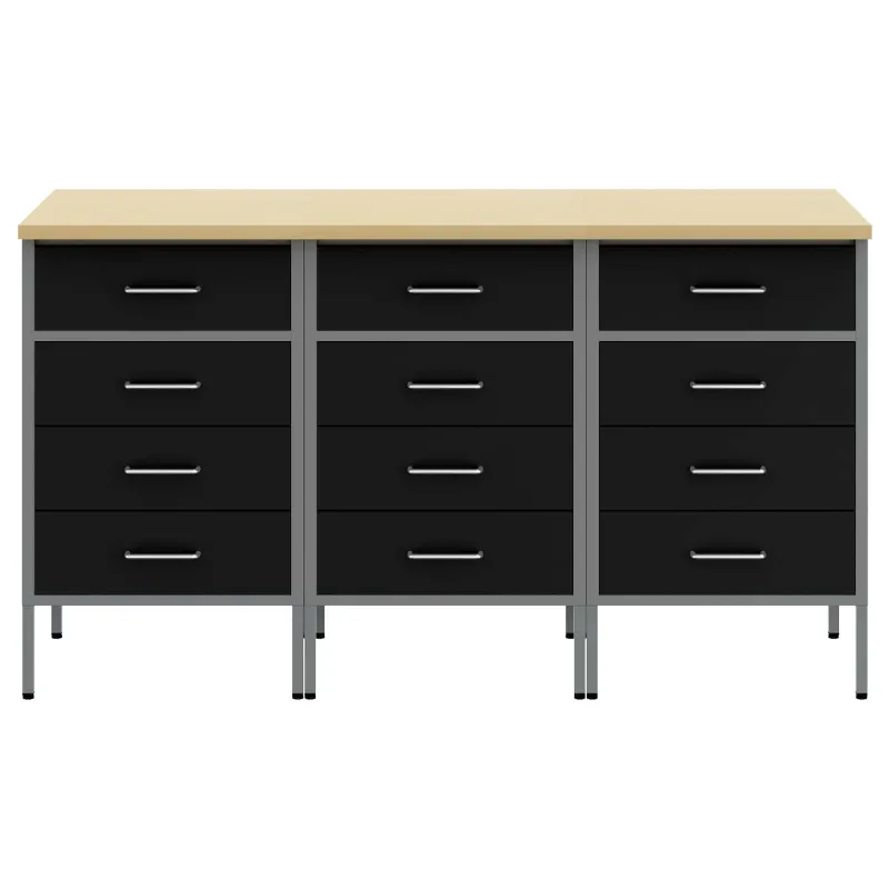 Darbo spinta su stalčių 3 pcs Juoda ir pilka 150 x 55 x 85 cm