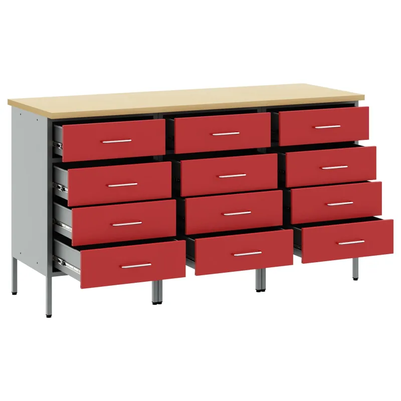 Darbo spinta su stalčių 3 pcs Raudona ir pilka 150 x 55 x 85 cm