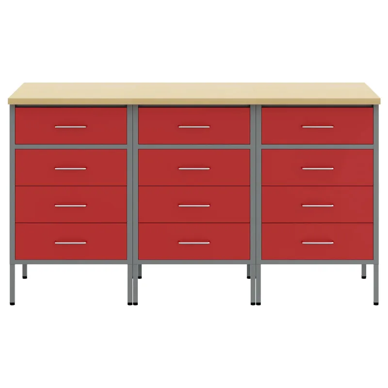 Darbo spinta su stalčių 3 pcs Raudona ir pilka 150 x 55 x 85 cm