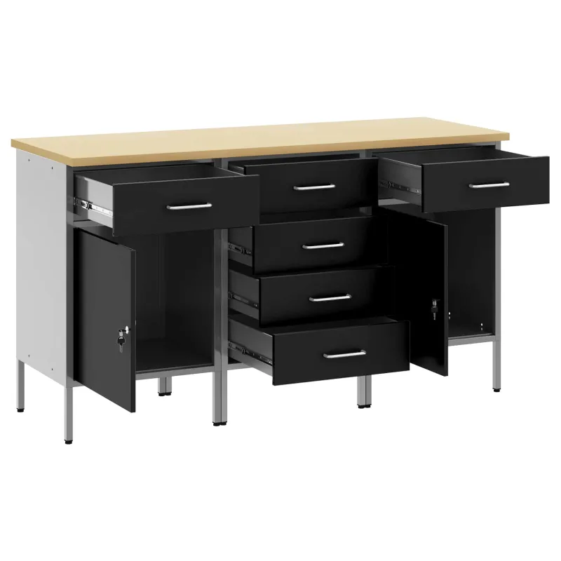 Darbo spinta su stalčių 3 pcs Juoda ir pilka 150 x 55 x 85 cm