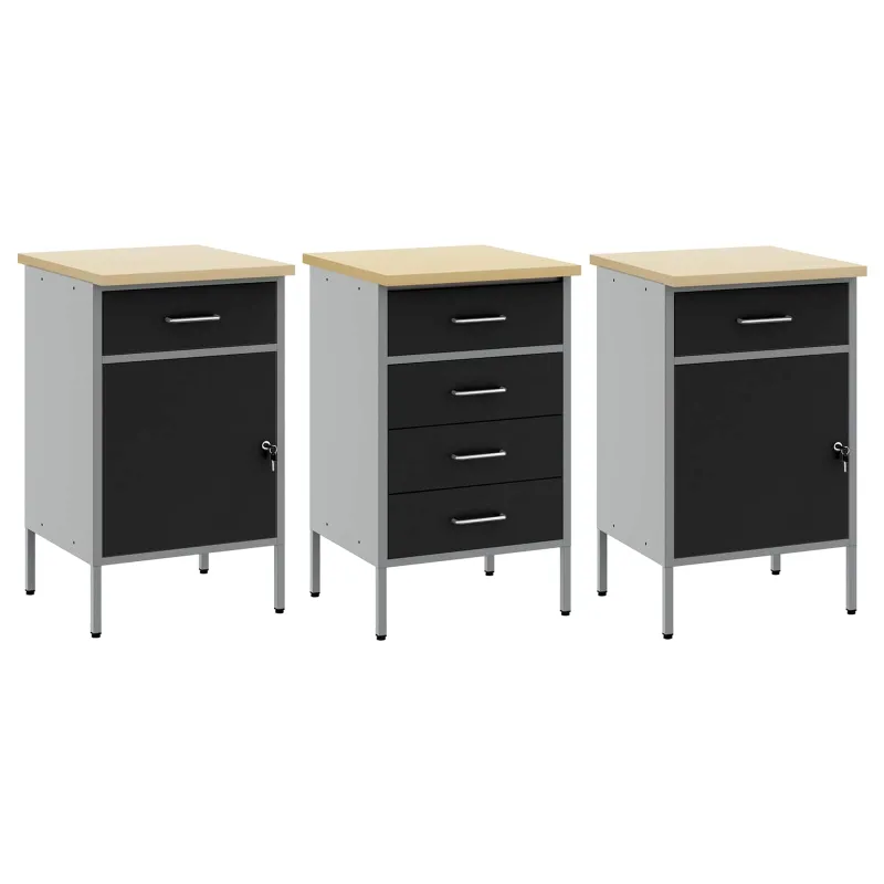 Darbo spinta su stalčių 3 pcs Juoda ir pilka 150 x 55 x 85 cm