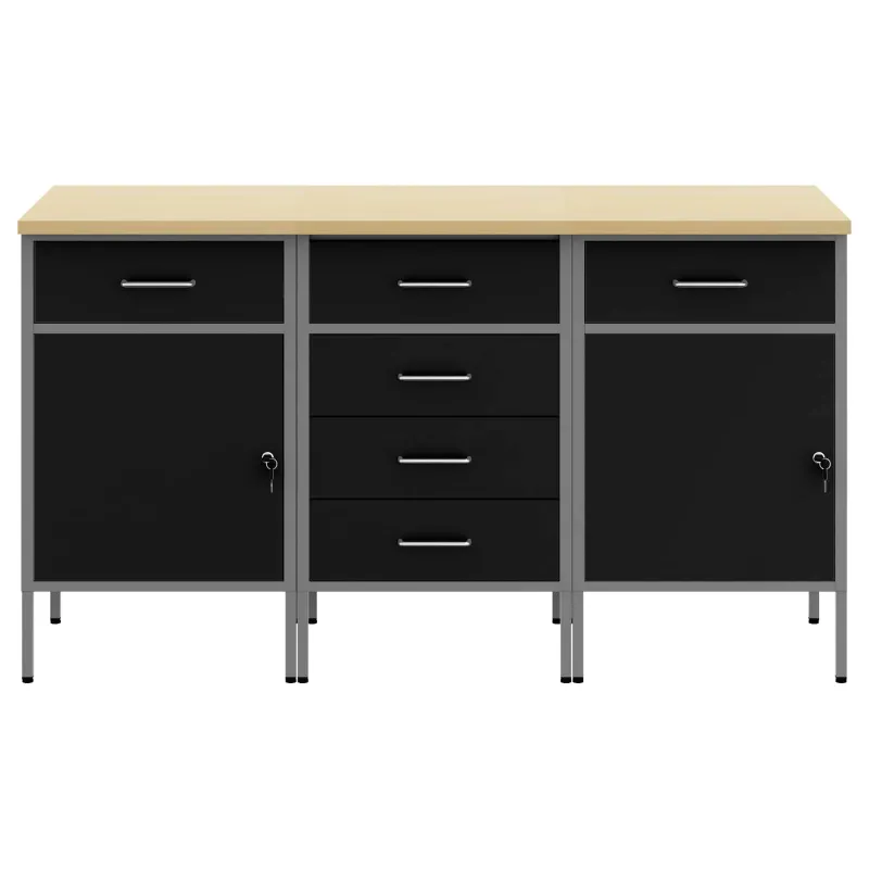 Darbo spinta su stalčių 3 pcs Juoda ir pilka 150 x 55 x 85 cm