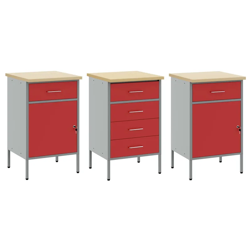 Darbo spinta su stalčių 3 pcs Raudona ir pilka 150 x 55 x 85 cm