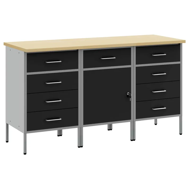 Darbo spinta su stalčių 3 pcs Juoda ir pilka 150 x 55 x 85 cm