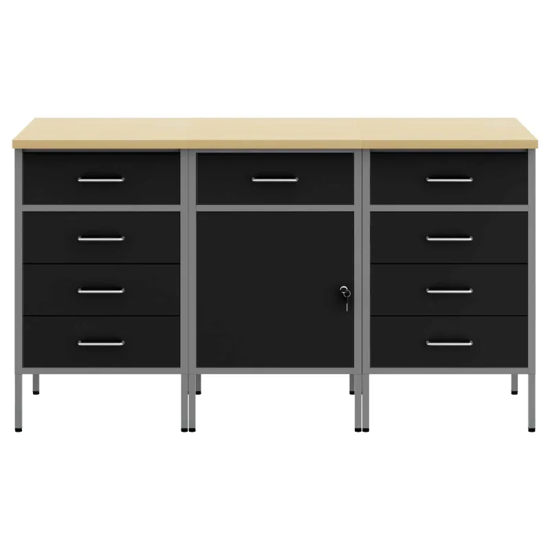 Darbo spinta su stalčių 3 pcs Juoda ir pilka 150 x 55 x 85 cm