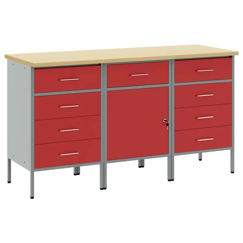Darbo spinta su stalčių 3 pcs Raudona ir pilka 150 x 55 x 85 cm