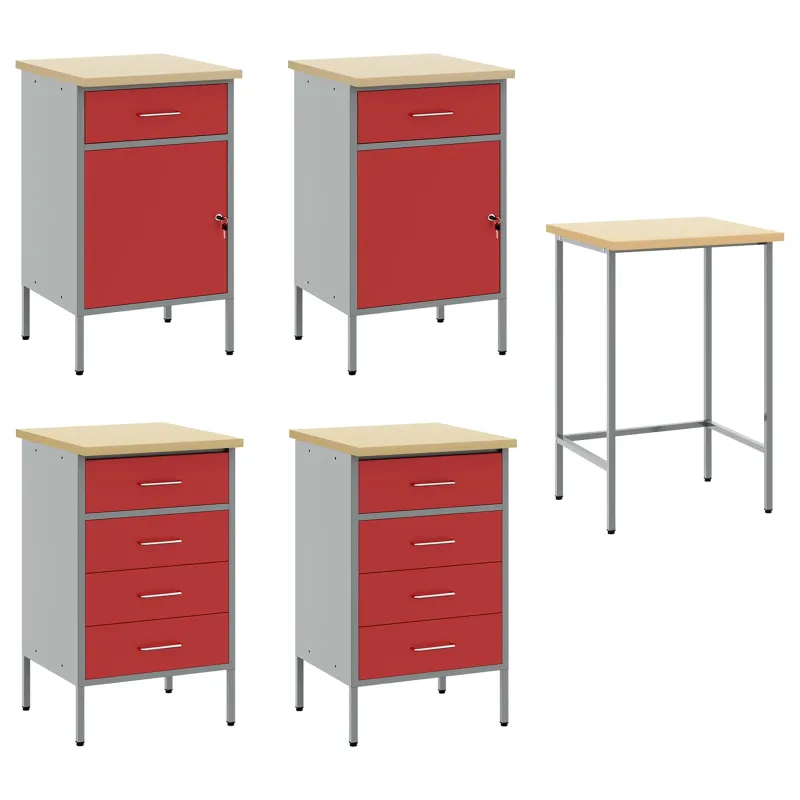Darbo spinta su stalčių 3 pcs Raudona ir pilka 150 x 55 x 85 cm