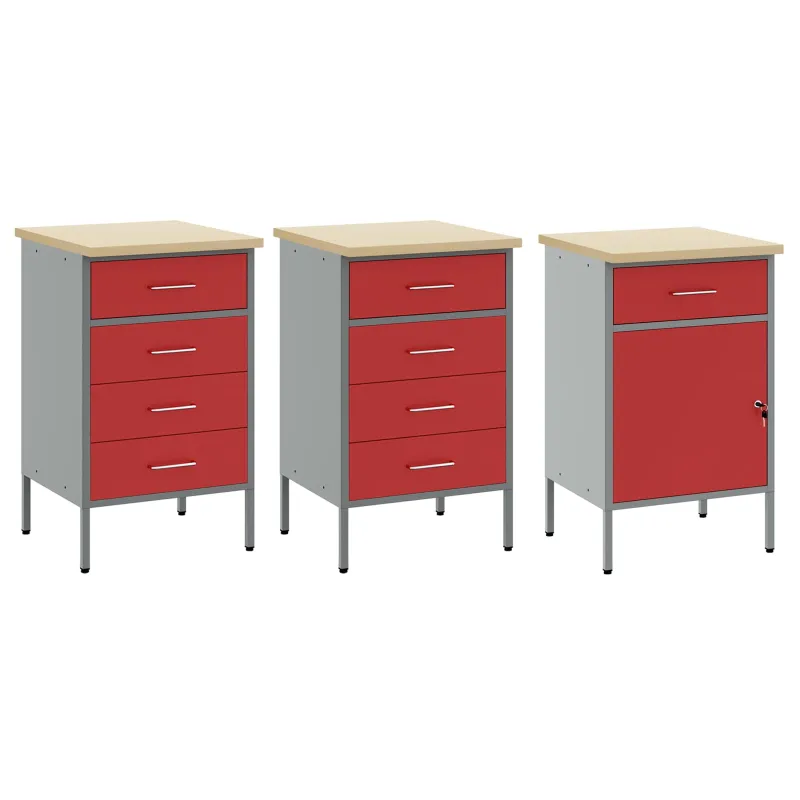 Darbo spinta su stalčių 3 pcs Raudona ir pilka 150 x 55 x 85 cm