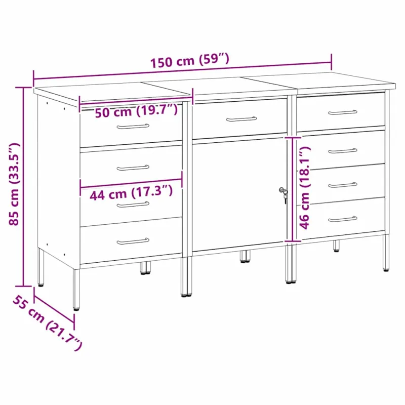 Darbo spinta su stalčių 3 pcs Raudona ir pilka 150 x 55 x 85 cm