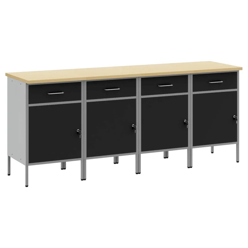 Darbo spinta su stalčių 4 pcs Juoda ir pilka 200 x 55 x 85 cm