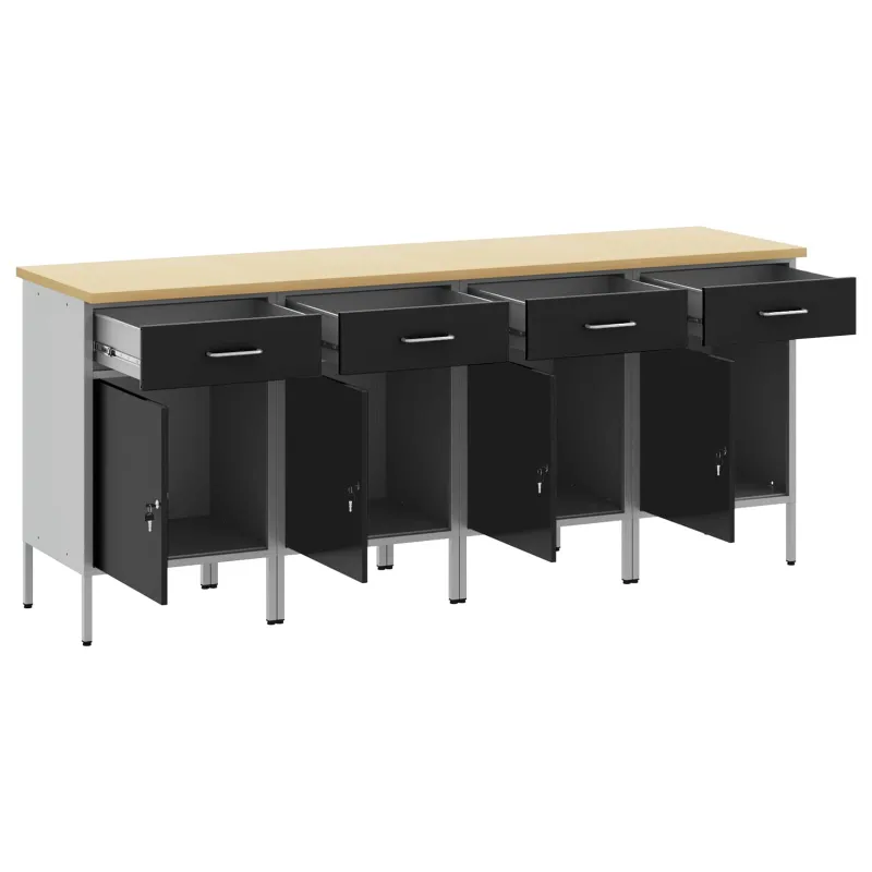 Darbo spinta su stalčių 4 pcs Juoda ir pilka 200 x 55 x 85 cm