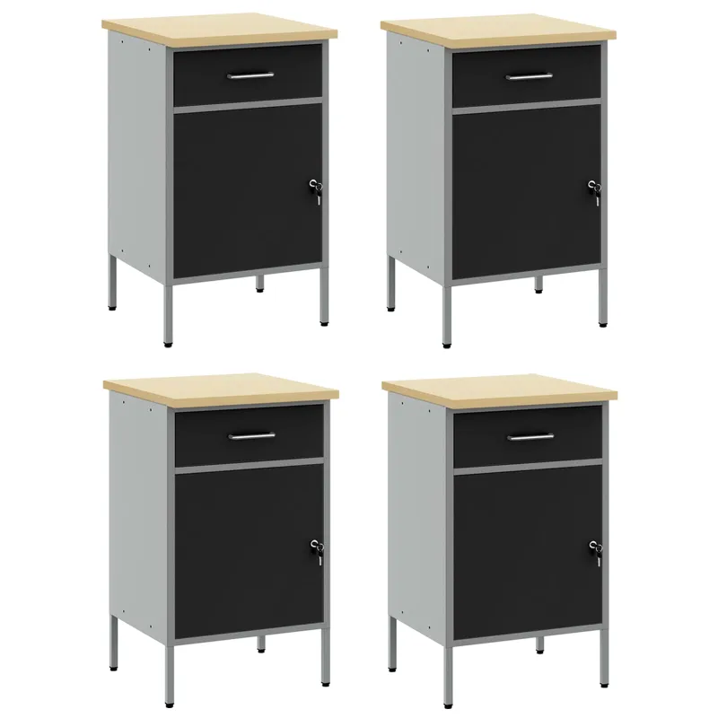 Darbo spinta su stalčių 4 pcs Juoda ir pilka 200 x 55 x 85 cm